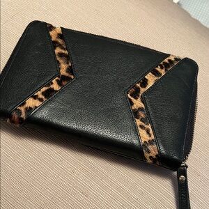 Leopard Accent Black Leather Clutch VINTAGE SILPADA NWOT
